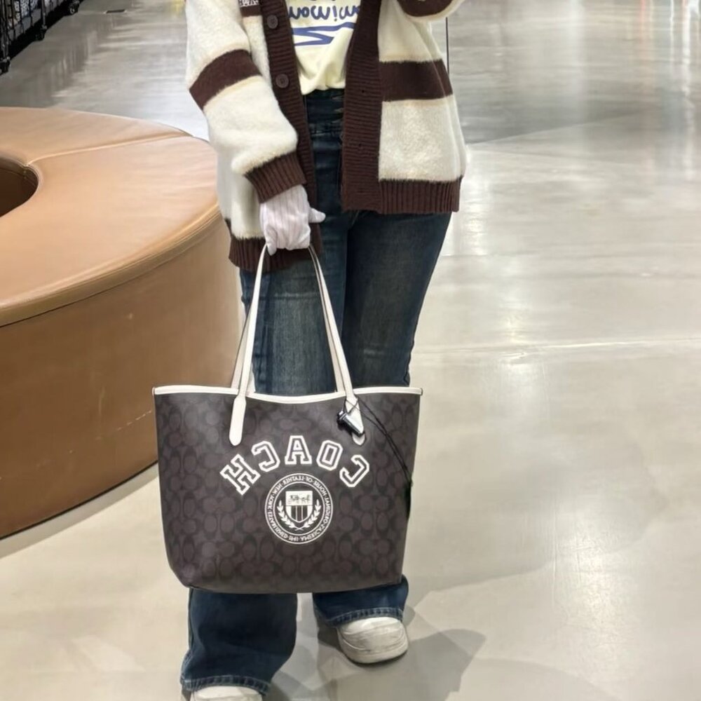 Coach City Tote Bag In Signature Canvas With Varsity Motif